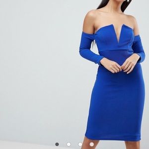 ASOS V Bar Bardot Textured Midi Dress